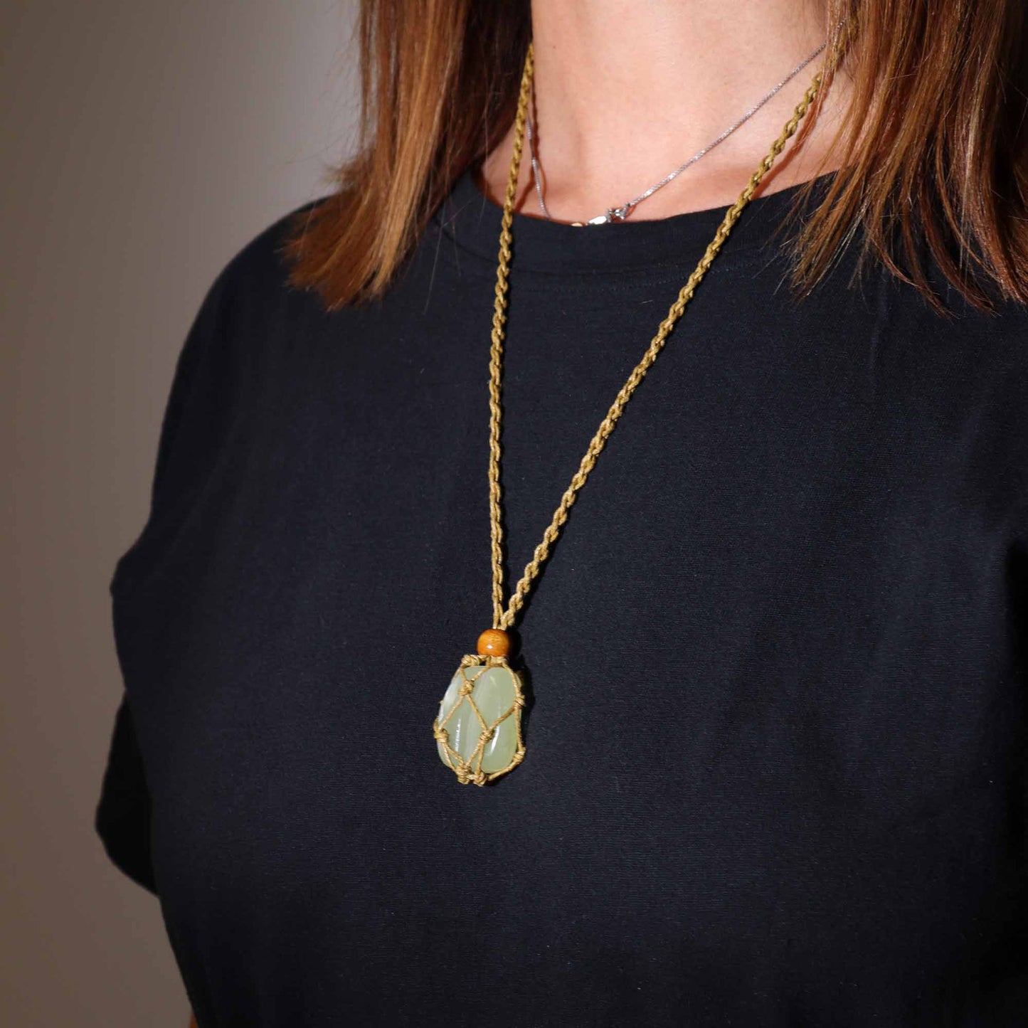 Edelsteen Ketting Macrame - Zand