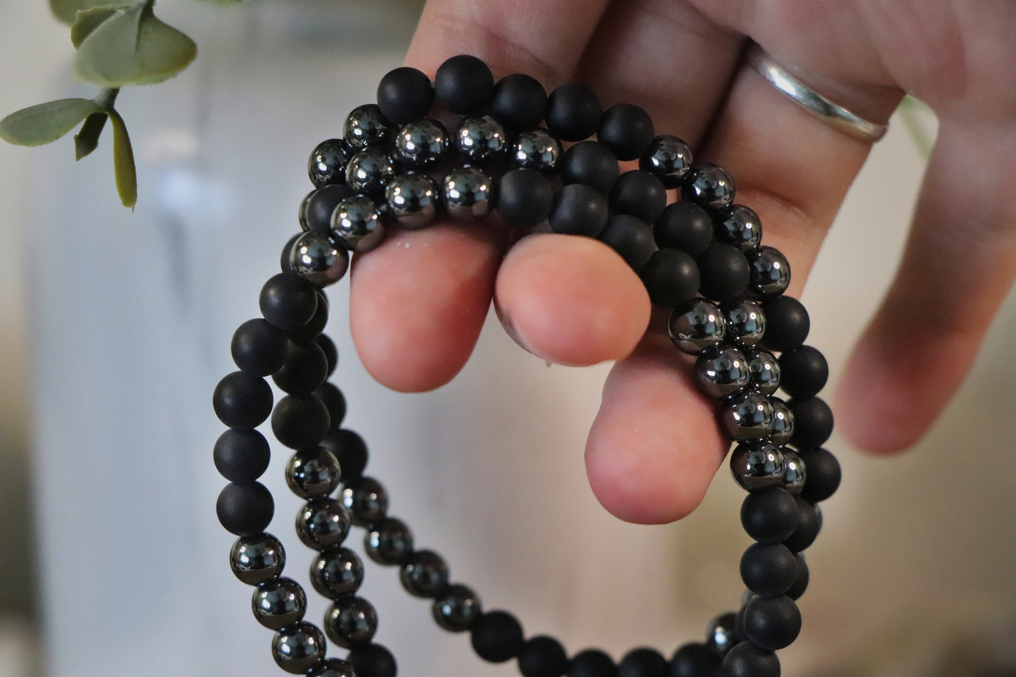 Kogelarmband Hematiet Vulkaansteen