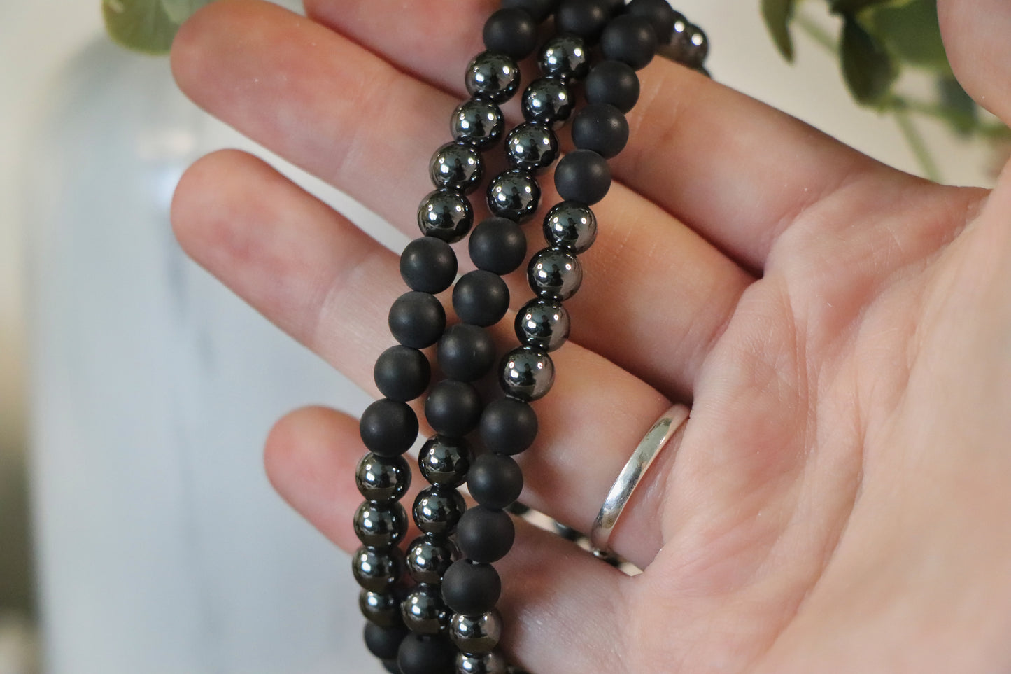 Kogelarmband Hematiet Vulkaansteen