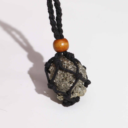 Edelsteen Ketting Macrame - Zwart