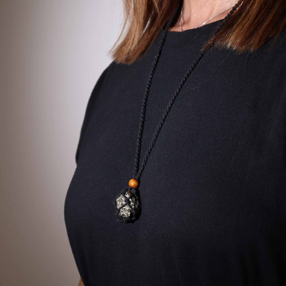 Edelsteen Ketting Macrame - Zwart